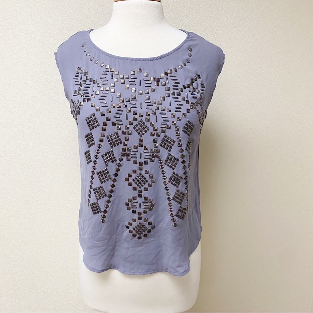 Ecote Studded Cap Sleeve Top Grey/Purple XS